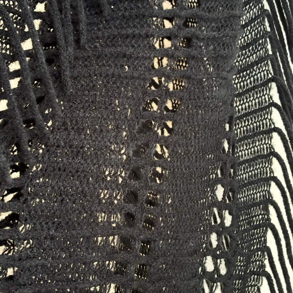 Rampage Black Fringe Crochet Scarf One Size